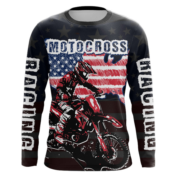 American Flag Motocross Jersey UPF30+ Personalized Patriotic MX Off-Road Adult&Kid Dirt Bike Jersey| XM106