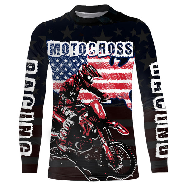 American Flag Motocross Jersey UPF30+ Personalized Patriotic MX Off-Road Adult&Kid Dirt Bike Jersey| XM106