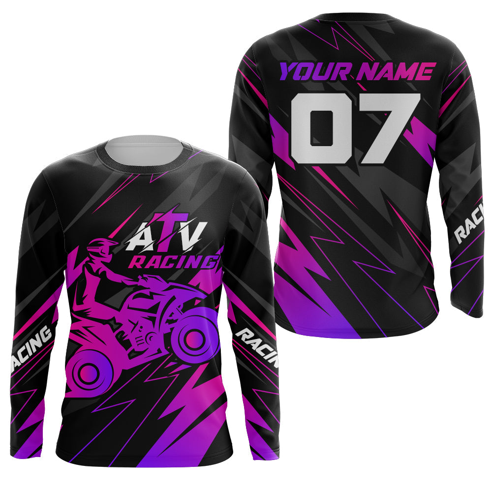 ATV Motocross Racing Jersey Kid Men Women Upf30+ Quad Bike Shirt ATV Riding Purple MX74