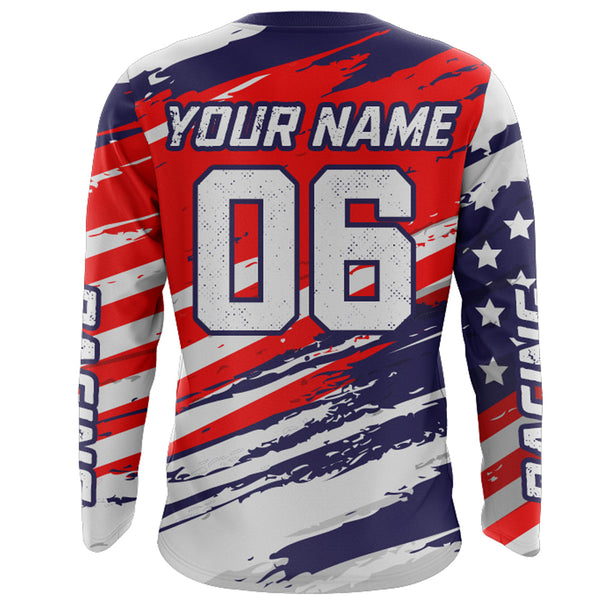 American Flag Motocross Jersey UPF30+ Patriotic Dirt Bike Racing Shirt Adult & Youth Motorcycle Off-road XM61