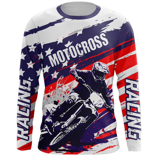 American Flag Motocross Jersey UPF30+ Patriotic Dirt Bike Racing Shirt Adult & Youth Motorcycle Off-road XM61