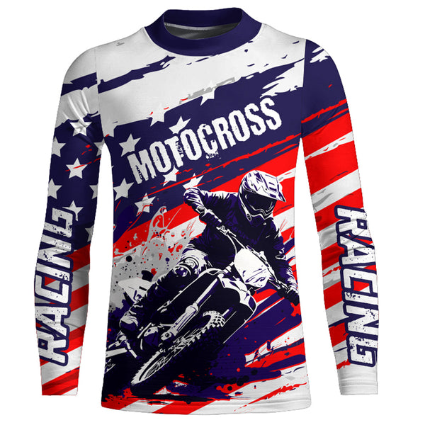 American Flag Motocross Jersey UPF30+ Patriotic Dirt Bike Racing Shirt Adult & Youth Motorcycle Off-road XM61