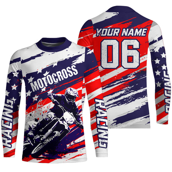 American Flag Motocross Jersey UPF30+ Patriotic Dirt Bike Racing Shirt Adult & Youth Motorcycle Off-road XM61