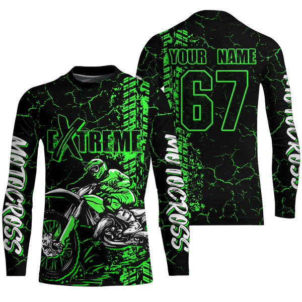 Motocross Racing Shirt Men Youth Upf30+ Dirt Bike Jersey Green MX Off-Road Long Sleeve XM136