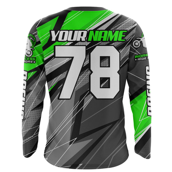 Custom Motocross Jersey UPF30+ Youth Dirt Bike MX Racing Adult&Kid Off-Road Shirt Green XM214