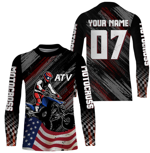 Custom ATV Riding Jersey Youth Upf30+ American Flag Quad Bike Shirt Men Kid ATV Racing MX47