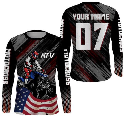 Custom ATV Riding Jersey Youth Upf30+ American Flag Quad Bike Shirt Men Kid ATV Racing MX47