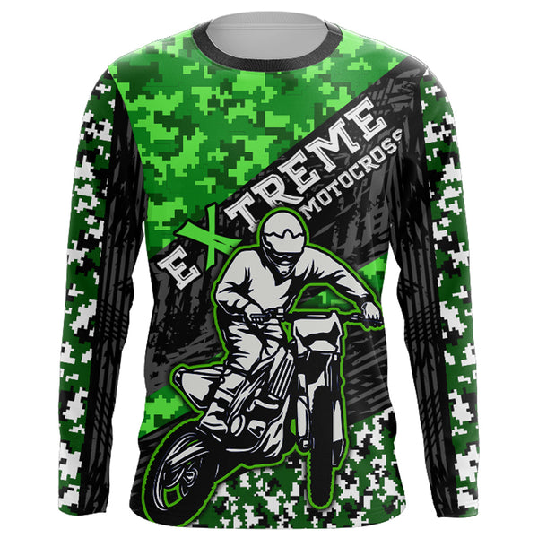 Motocross Racing Jersey Youth Upf30+ Green Dirt Bike Shirt MX Racing Jersey Motorcycle Shirt XM148