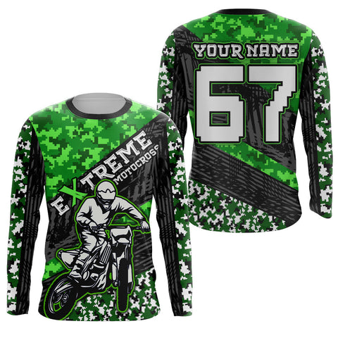 Motocross Racing Jersey Youth Upf30+ Green Dirt Bike Shirt MX Racing Jersey Motorcycle Shirt XM148