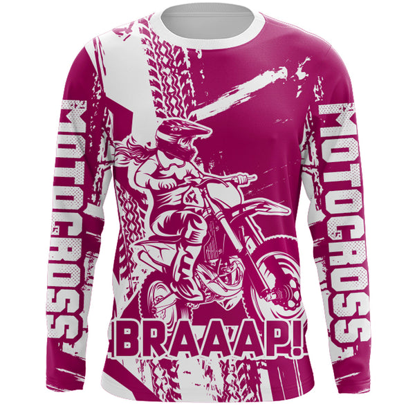 Custom Motocross Jersey Pink Dirt Bike Shirt Upf30+ Youth Motorcycle Racing Girls Off-road Jersey XM197