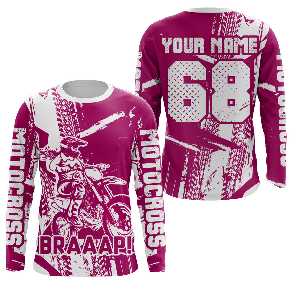 Custom Motocross Jersey Pink Dirt Bike Shirt Upf30+ Youth Motorcycle Racing Girls Off-road Jersey XM197