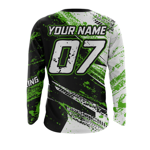 Youth Motocross Jersey UPF30+ Custom Green Dirt Bike Shirt For Men Women Kid Off-road Racing Shirt XM24