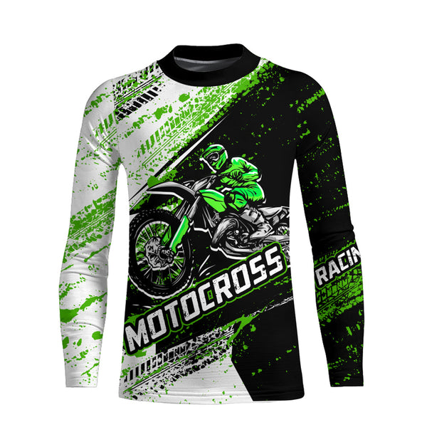 Youth Motocross Jersey UPF30+ Custom Green Dirt Bike Shirt For Men Women Kid Off-road Racing Shirt XM24