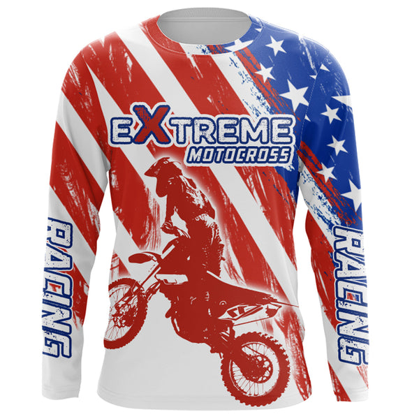 American Flag Motocross Racing Jersey UPF30+ Youth Women Men Kid Dirt Bike Shirt Patriotic XM104