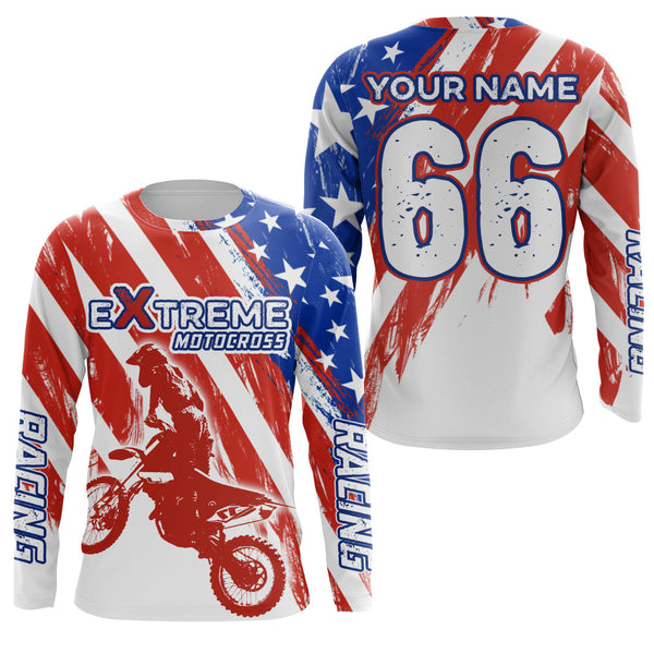 American Flag Motocross Racing Jersey UPF30+ Youth Women Men Kid Dirt Bike Shirt Patriotic XM104