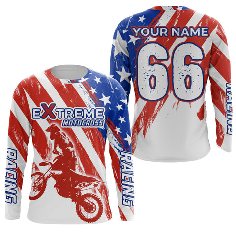 American Flag Motocross Racing Jersey UPF30+ Youth Women Men Kid Dirt Bike Shirt Patriotic XM104