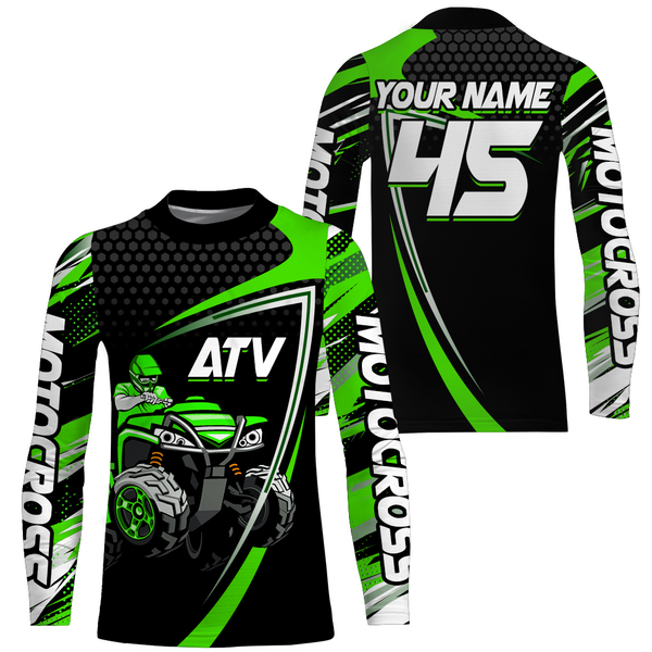 Custom ATV Motocross Racing Jersey Green Upf30+ ATV Quad Bike Shirt Men Women Kid MX38