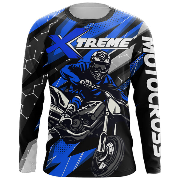 Custom Dirt Bike MX Jersey Kid Men Women Upf30+ Blue Motocross Shirt Extreme Racing XM63