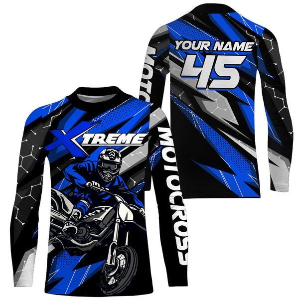 Custom Dirt Bike MX Jersey Kid Men Women Upf30+ Blue Motocross Shirt Extreme Racing XM63