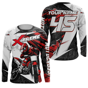 Custom Motocross Jersey Youth Mens UPF30+ Black Red Dirt Bike Shirt Racing Off-Road Shirt XM209