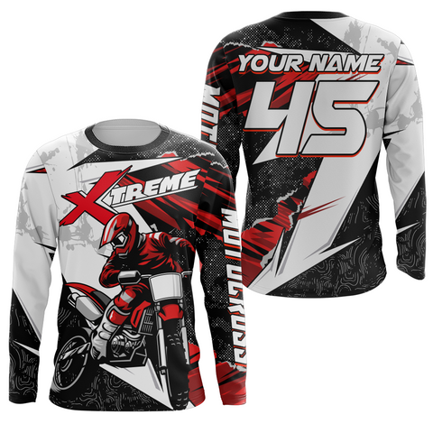 Custom Motocross Jersey Youth Mens UPF30+ Black Red Dirt Bike Shirt Racing Off-Road Shirt XM209