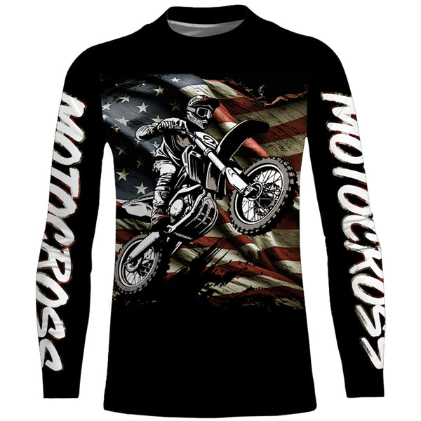 American Flag Motocross Jersey UPF30+ Youth Women Men Kid Dirt Bike Shirt Patriotic Racing Jersey XM71