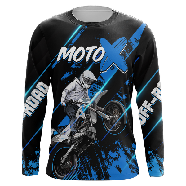 Motocross Jersey Youth Men UPF30+ Black Blue Dirt Bike Shirt MX Racing Motorcycle Jersey XM212