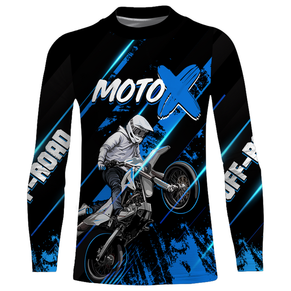 Motocross Jersey Youth Men UPF30+ Black Blue Dirt Bike Shirt MX Racing Motorcycle Jersey XM212