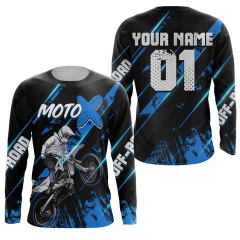 Motocross Jersey Youth Men UPF30+ Black Blue Dirt Bike Shirt MX Racing Motorcycle Jersey XM212