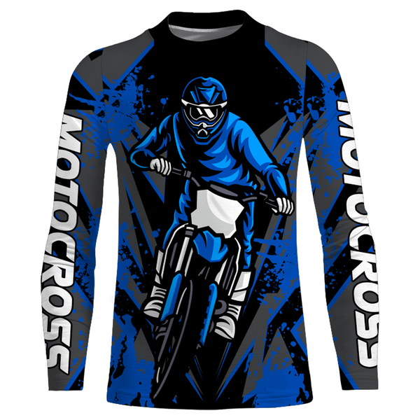 Blue Motocross Racing Jersey Youth Upf30+ Dirt Bike Shirt Off-Road Kid Men Long Sleeves XM152