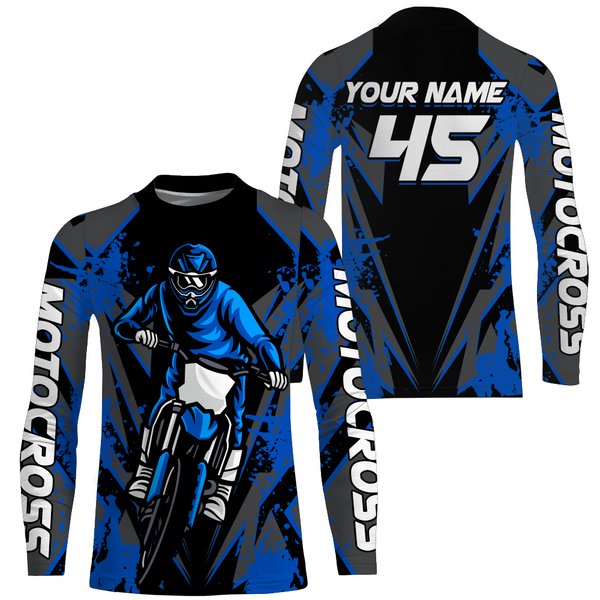 Blue Motocross Racing Jersey Youth Upf30+ Dirt Bike Shirt Off-Road Kid Men Long Sleeves XM152