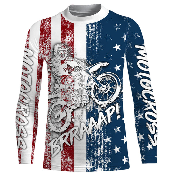 Motocross American Flag Racing Jersey UPF30+ Dirt Bike Shirt Youth Men Women Brap Motorcycle XM101