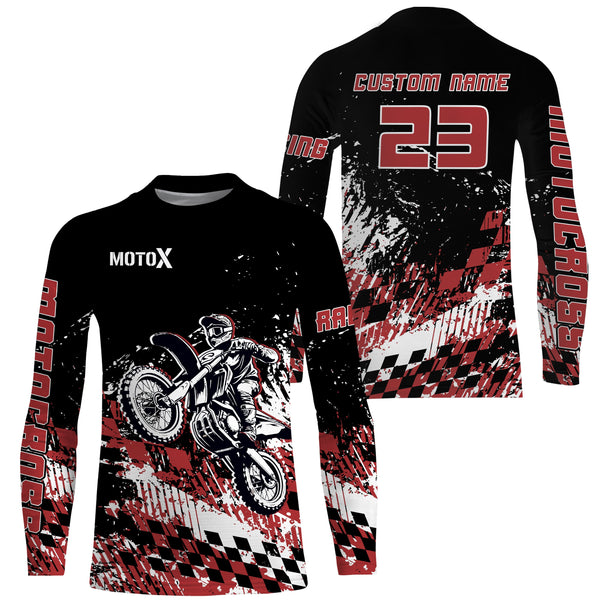 Motocross Racing Jersey Red MX UPF30+ Youth Dirt Bike Shirt Motox Motorcycle Off-Road Shirt XM110