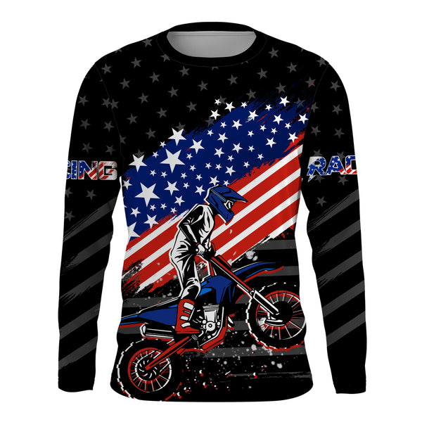 American Motorcycle Jersey Personalized UPF30+ Patriotic Youth Dirt Bike Shirt Kid Men Off-road Riders| XM114