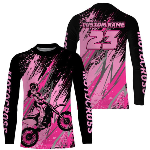 Pink Motocross Racing Jersey Upf30+ Youth Racing Dirt Bike Shirt Off-road Girl Women XM171