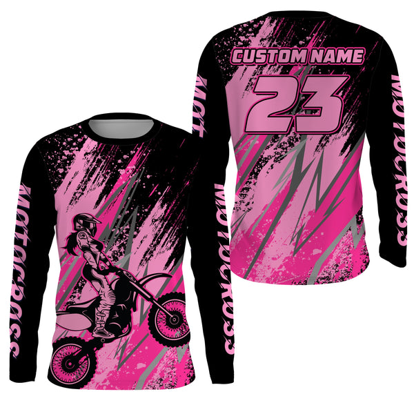 Pink Motocross Racing Jersey Upf30+ Youth Racing Dirt Bike Shirt Off-road Girl Women XM171