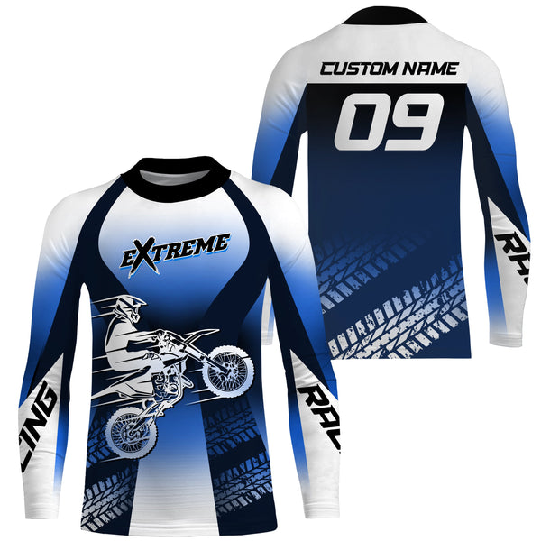 Custom Motocross Jersey UPF30+ Dirt Bike MX Racing Blue Men Women Kid Off-Road Motorcycle Shirt XM115