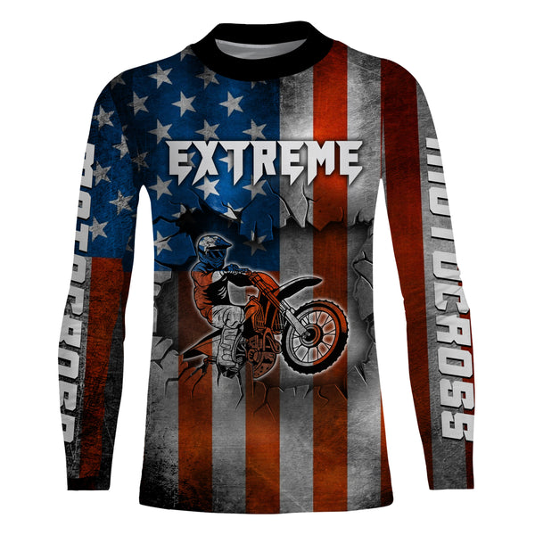 Motocross Jersey UPF30+ American Flag Dirt Bike Racing Adult&Kid Extreme Off-Road Shirt XM62