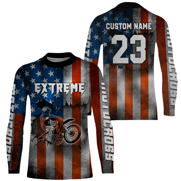 Motocross Jersey UPF30+ American Flag Dirt Bike Racing Adult&Kid Extreme Off-Road Shirt XM62