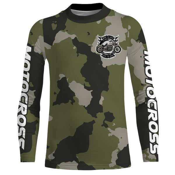 Camo Motocross Jersey Women Men Kid UPF30+ Dirt Bike Shirt Ride To Live MX Racing Off-Road XM126