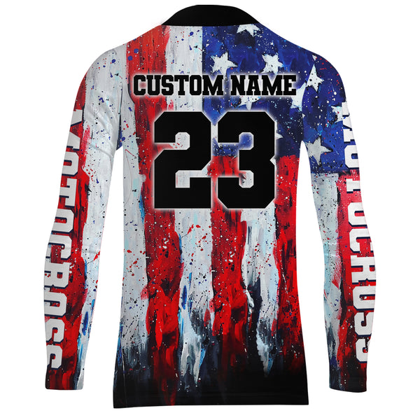 Motocross Racing Jersey UPF30+ American Flag Motox Dirt Bike Shirt Off-Road Motorcycle Jersey XM69