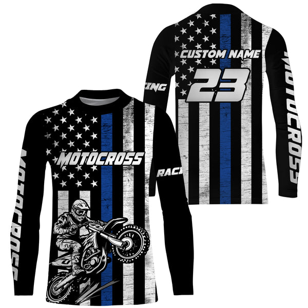 American Flag Motocross Jersey UPF30+ Youth Women Men Kid Dirt Bike Shirt Patriotic MX Racing Jersey XM77