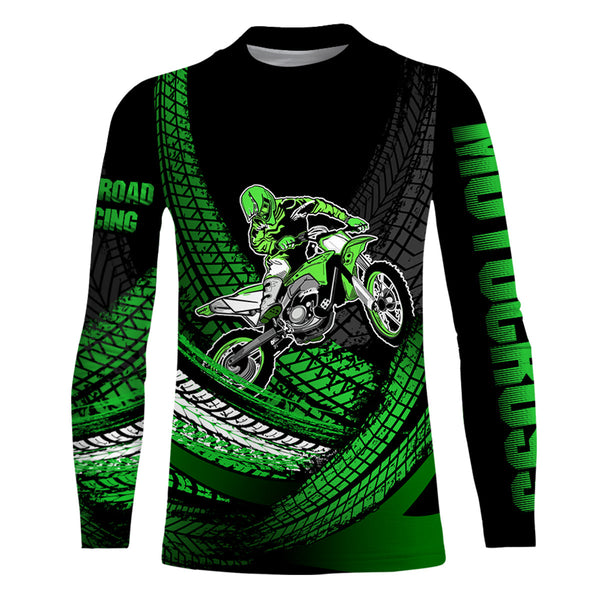 Dirt Bike Jersey Youth Men Kid Upf30+ Motocross Riding Shirt Green Motorcycle Jersey XM222