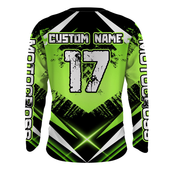 Motocross Jersey Green Upf30+ Youth Dirt Bike Shirt Off-Road MX Racing Motorcycle Shirt XM144