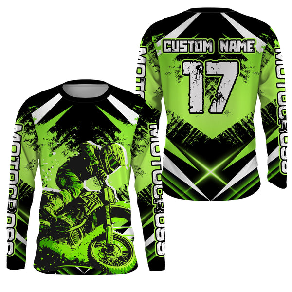 Motocross Jersey Green Upf30+ Youth Dirt Bike Shirt Off-Road MX Racing Motorcycle Shirt XM144