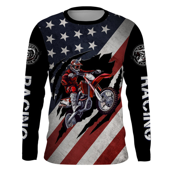 American Flag Motocross Jersey Upf30+ Patriotic Adult&Kid MX Racing Jersey Custom Motorcycle Shirt XM94
