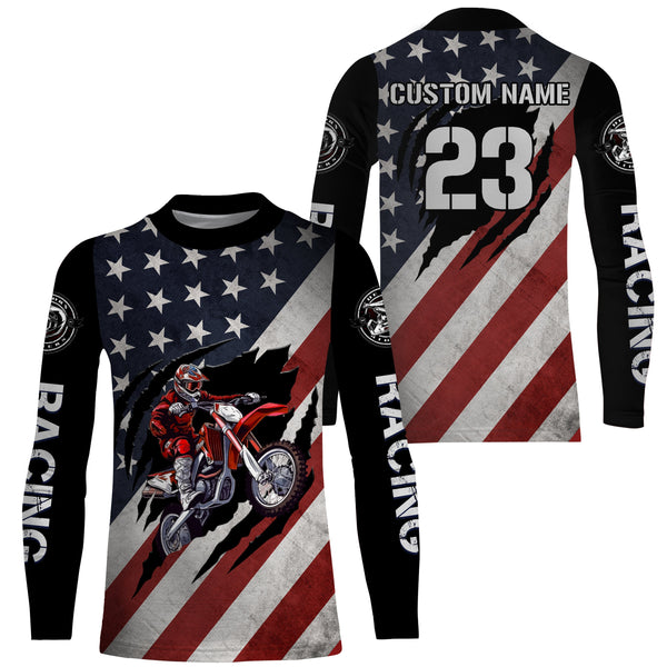 American Flag Motocross Jersey Upf30+ Patriotic Adult&Kid MX Racing Jersey Custom Motorcycle Shirt XM94