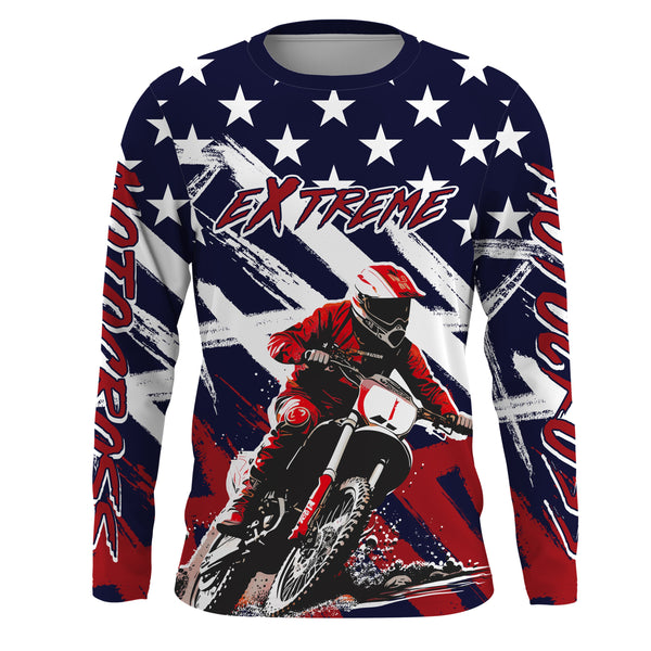 American Flag Motocross Jersey UPF30+ Youth Women Men Kid Dirt Bike Shirt Patriotic Racing Jersey XM103