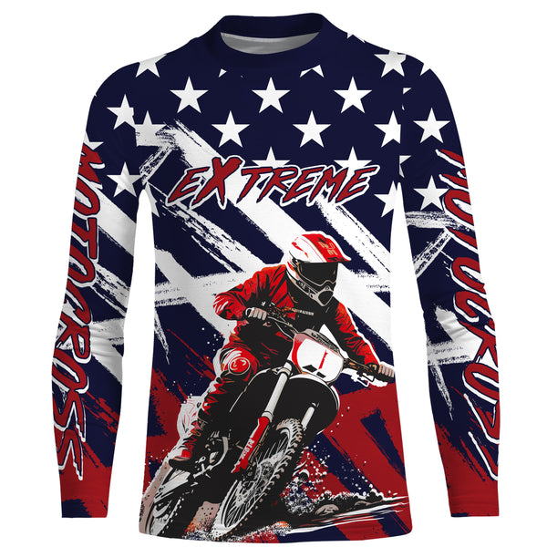 American Flag Motocross Jersey UPF30+ Youth Women Men Kid Dirt Bike Shirt Patriotic Racing Jersey XM103