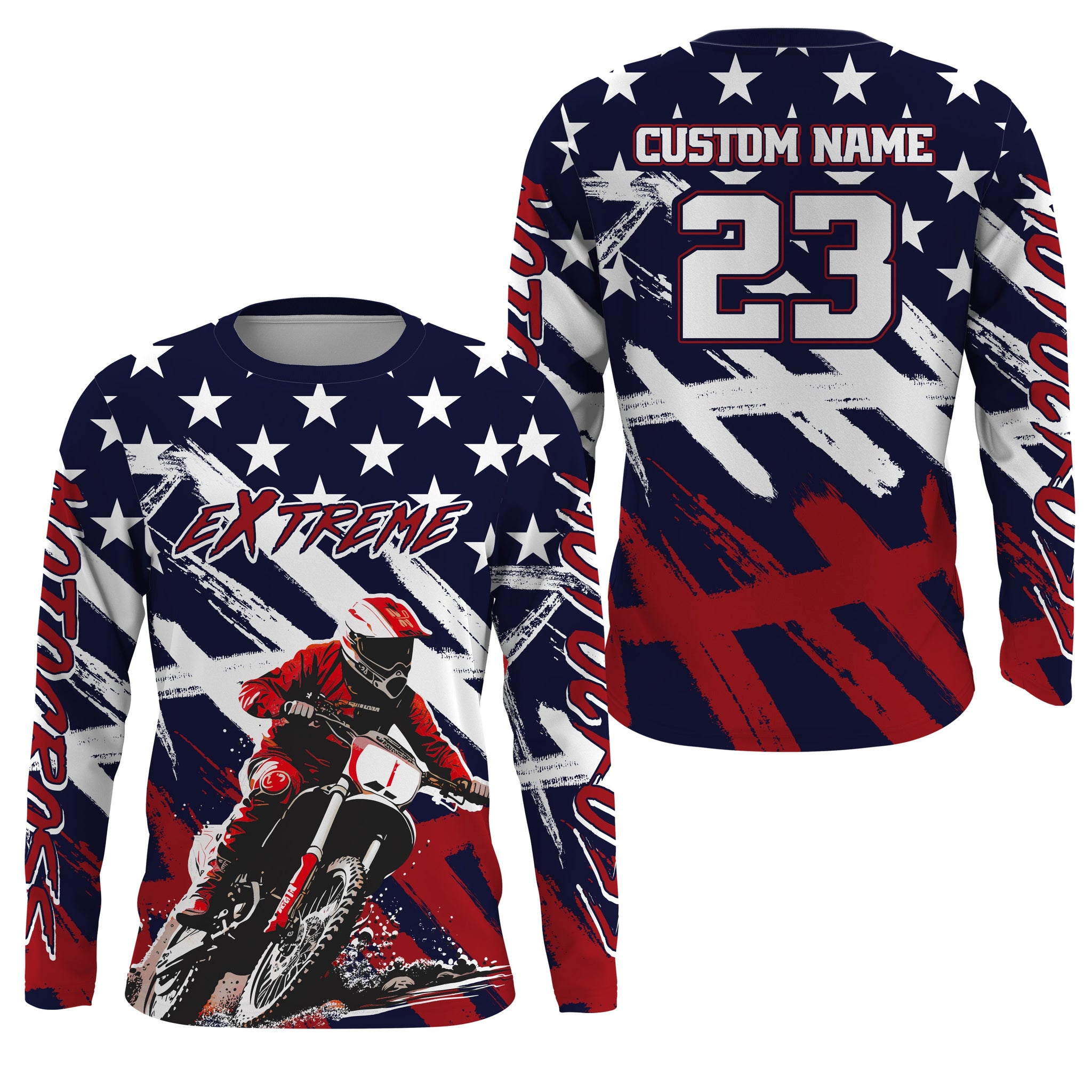 American Flag Motocross Jersey UPF30+ Youth Women Men Kid Dirt Bike Shirt Patriotic Racing Jersey XM103